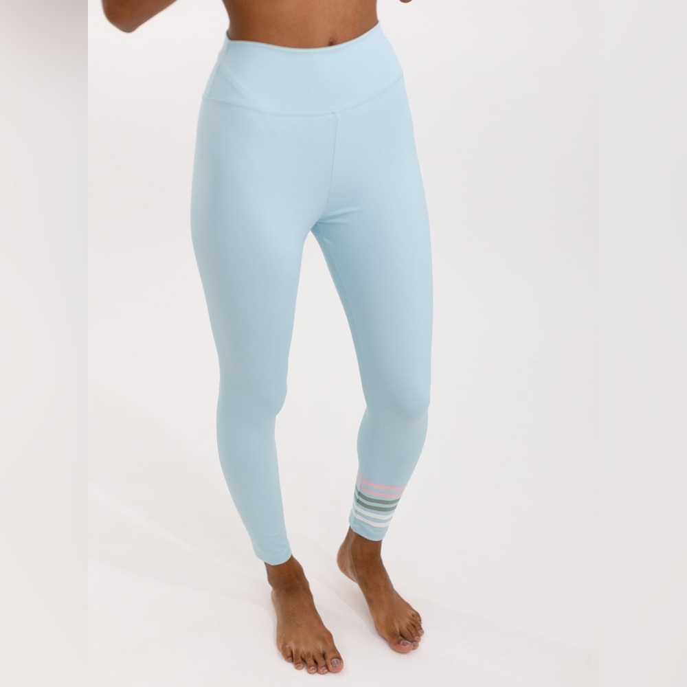 Addison Bay Sky Blue Leggings With Striped Detail
